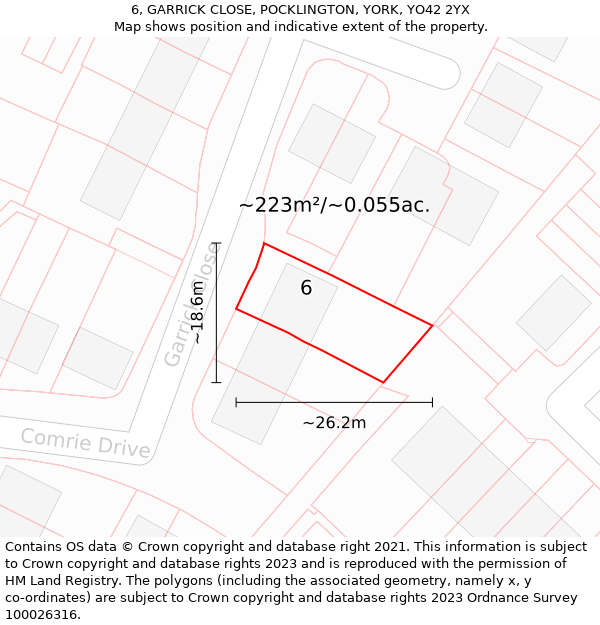 6, GARRICK CLOSE, POCKLINGTON, YORK, YO42 2YX: Plot and title map