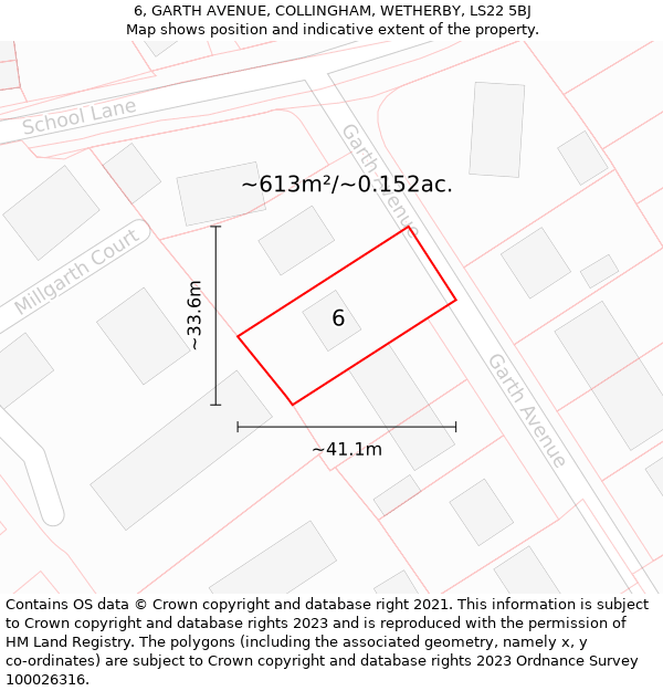 6, GARTH AVENUE, COLLINGHAM, WETHERBY, LS22 5BJ: Plot and title map
