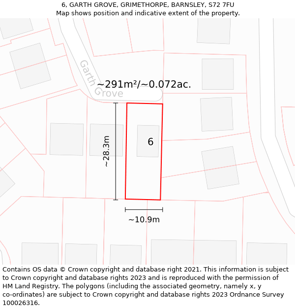 6, GARTH GROVE, GRIMETHORPE, BARNSLEY, S72 7FU: Plot and title map