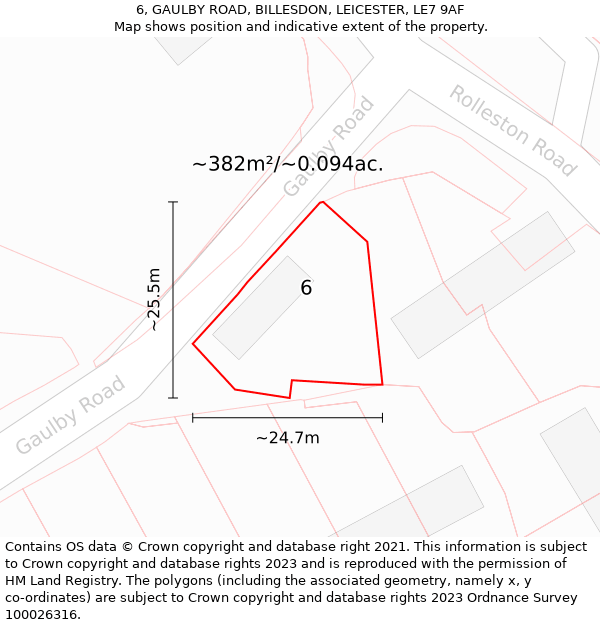 6, GAULBY ROAD, BILLESDON, LEICESTER, LE7 9AF: Plot and title map