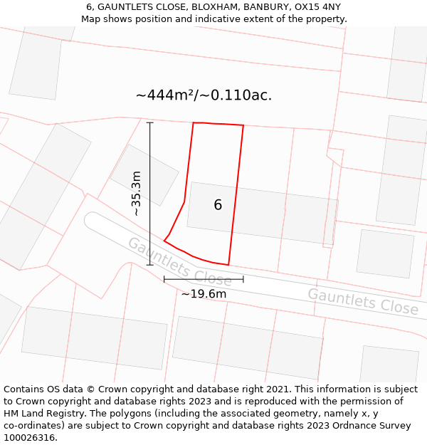 6, GAUNTLETS CLOSE, BLOXHAM, BANBURY, OX15 4NY: Plot and title map