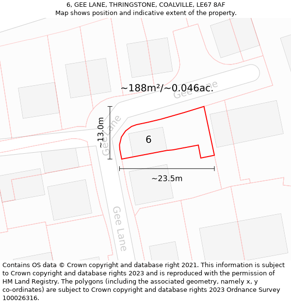 6, GEE LANE, THRINGSTONE, COALVILLE, LE67 8AF: Plot and title map