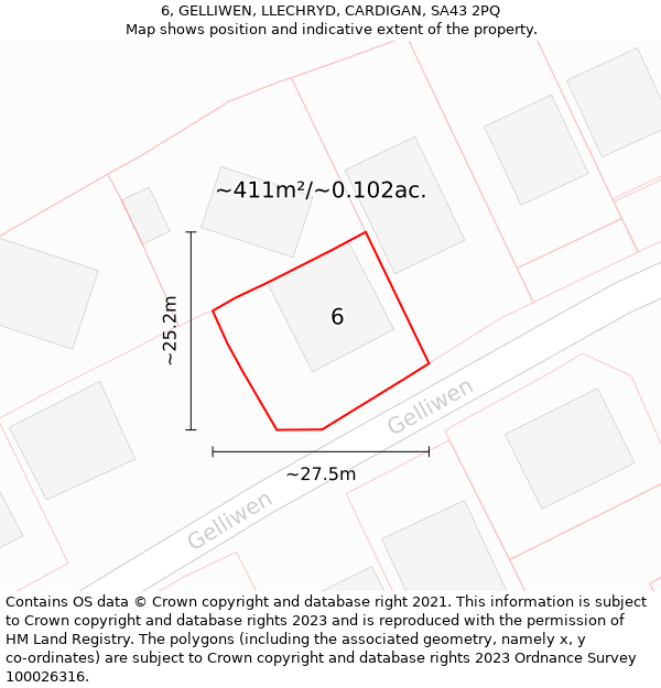 6, GELLIWEN, LLECHRYD, CARDIGAN, SA43 2PQ: Plot and title map