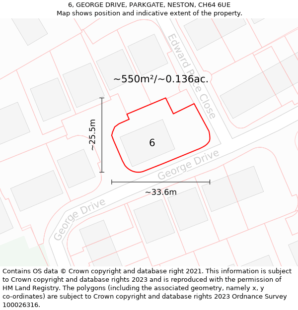 6, GEORGE DRIVE, PARKGATE, NESTON, CH64 6UE: Plot and title map