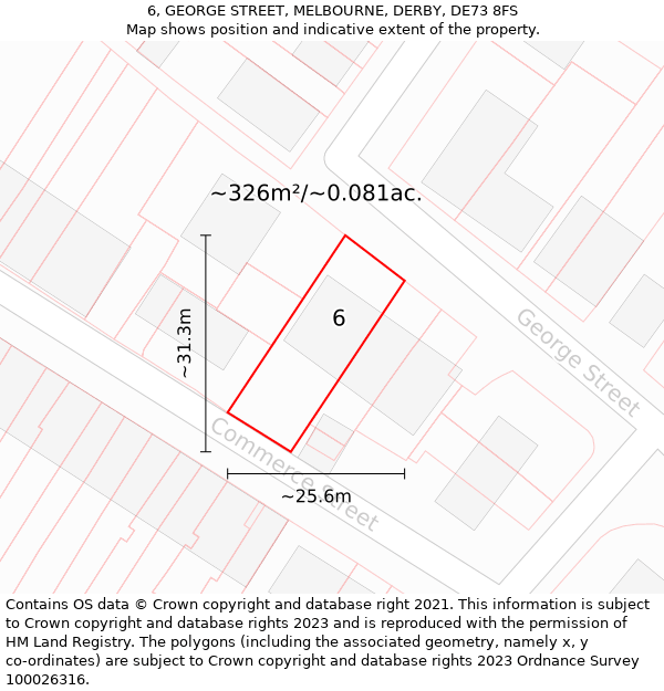 6, GEORGE STREET, MELBOURNE, DERBY, DE73 8FS: Plot and title map