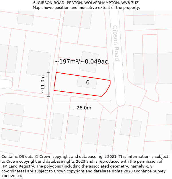 6, GIBSON ROAD, PERTON, WOLVERHAMPTON, WV6 7UZ: Plot and title map