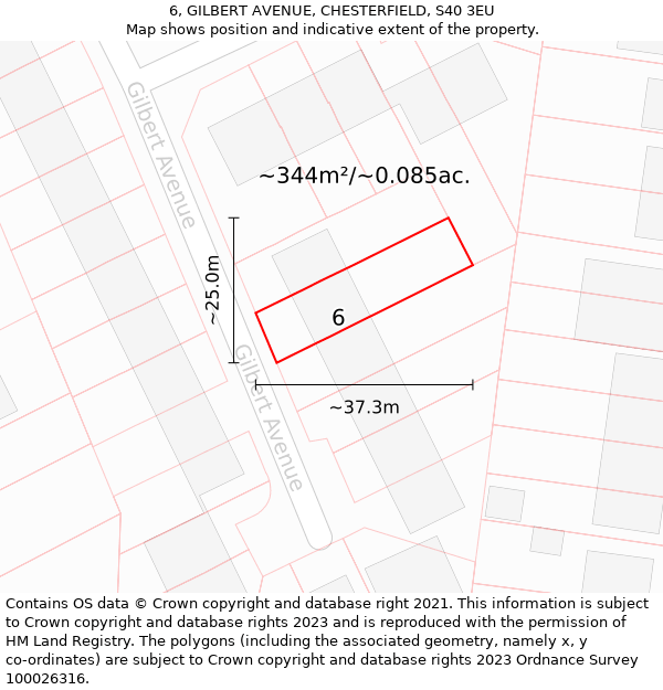 6, GILBERT AVENUE, CHESTERFIELD, S40 3EU: Plot and title map