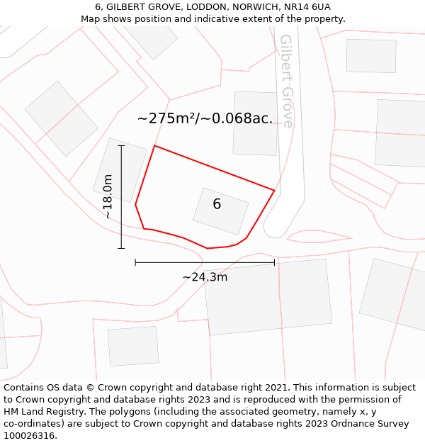 6, GILBERT GROVE, LODDON, NORWICH, NR14 6UA: Plot and title map