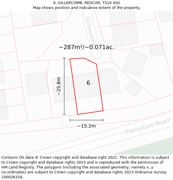 6, GILLERCOMB, REDCAR, TS10 4SG: Plot and title map