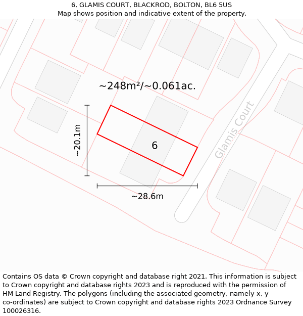 6, GLAMIS COURT, BLACKROD, BOLTON, BL6 5US: Plot and title map