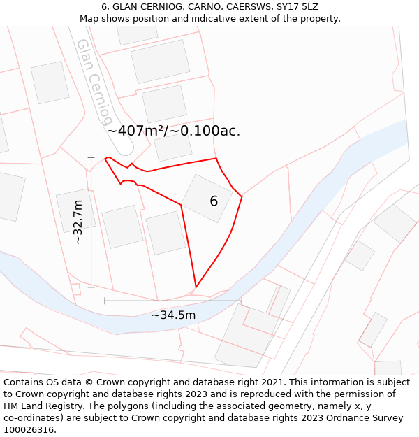 6, GLAN CERNIOG, CARNO, CAERSWS, SY17 5LZ: Plot and title map