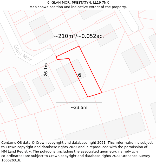 6, GLAN MOR, PRESTATYN, LL19 7NX: Plot and title map