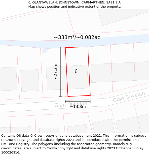 6, GLANTAWELAN, JOHNSTOWN, CARMARTHEN, SA31 3JA: Plot and title map