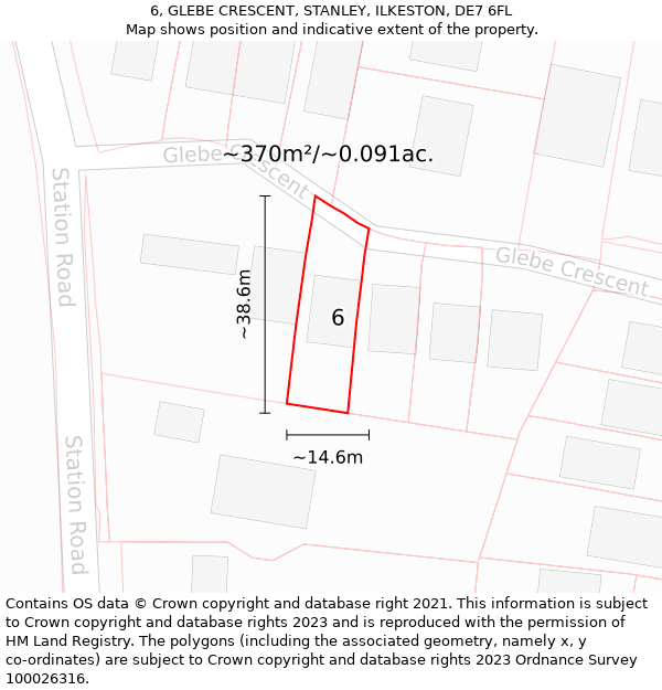 6, GLEBE CRESCENT, STANLEY, ILKESTON, DE7 6FL: Plot and title map