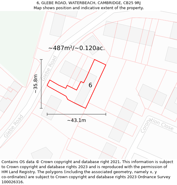 6, GLEBE ROAD, WATERBEACH, CAMBRIDGE, CB25 9RJ: Plot and title map