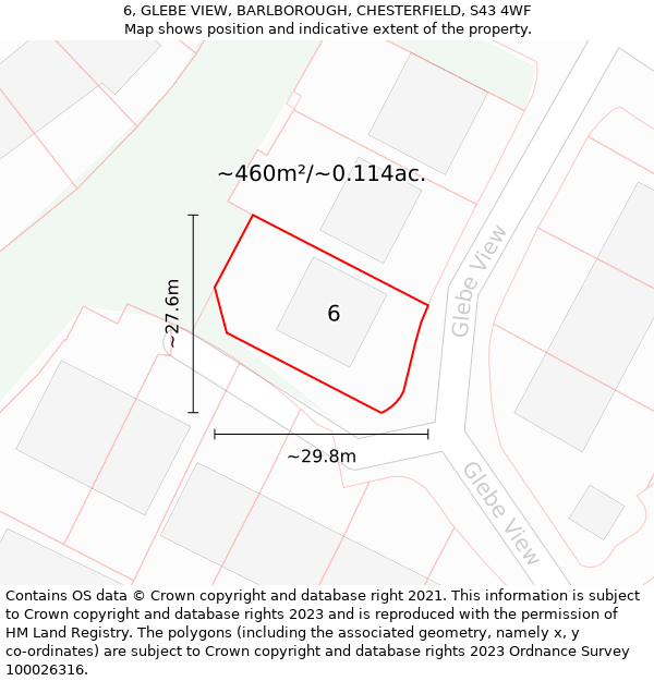 6, GLEBE VIEW, BARLBOROUGH, CHESTERFIELD, S43 4WF: Plot and title map