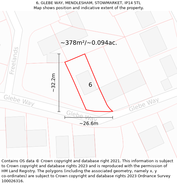 6, GLEBE WAY, MENDLESHAM, STOWMARKET, IP14 5TL: Plot and title map