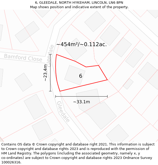 6, GLEEDALE, NORTH HYKEHAM, LINCOLN, LN6 8PN: Plot and title map