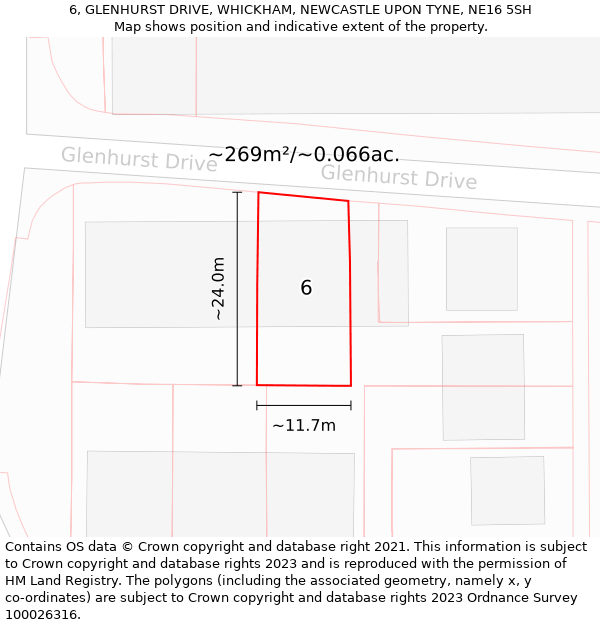 6, GLENHURST DRIVE, WHICKHAM, NEWCASTLE UPON TYNE, NE16 5SH: Plot and title map