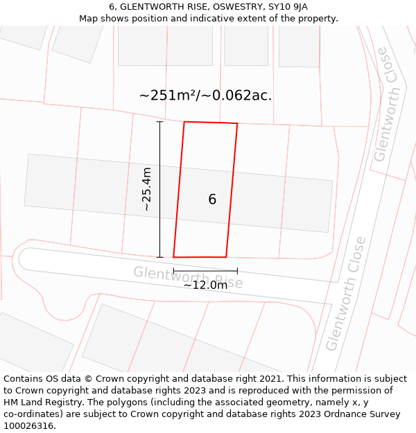 6, GLENTWORTH RISE, OSWESTRY, SY10 9JA: Plot and title map