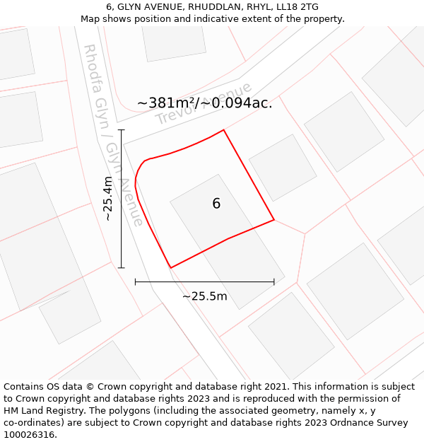 6, GLYN AVENUE, RHUDDLAN, RHYL, LL18 2TG: Plot and title map