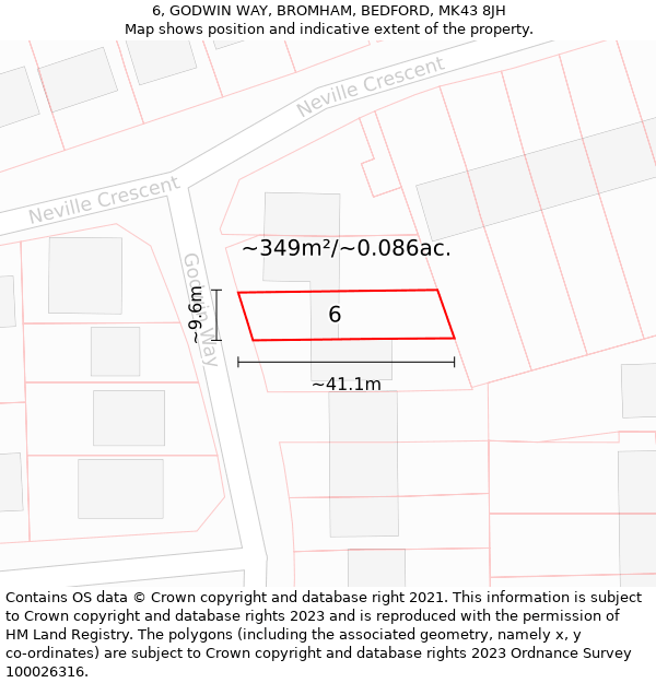 6, GODWIN WAY, BROMHAM, BEDFORD, MK43 8JH: Plot and title map