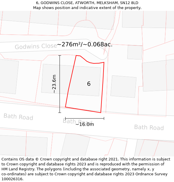 6, GODWINS CLOSE, ATWORTH, MELKSHAM, SN12 8LD: Plot and title map