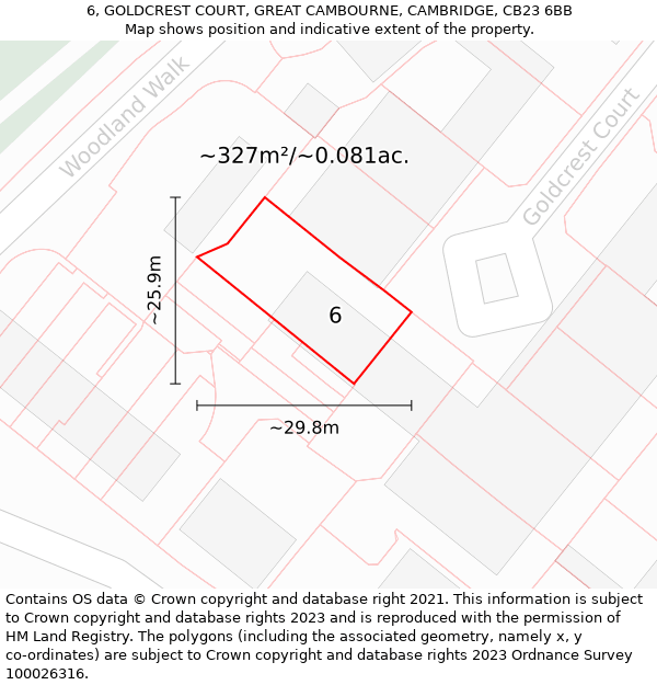 6, GOLDCREST COURT, GREAT CAMBOURNE, CAMBRIDGE, CB23 6BB: Plot and title map