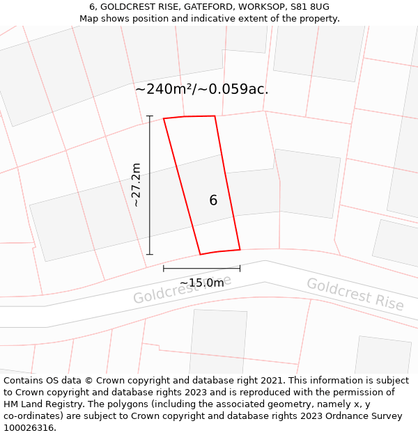 6, GOLDCREST RISE, GATEFORD, WORKSOP, S81 8UG: Plot and title map