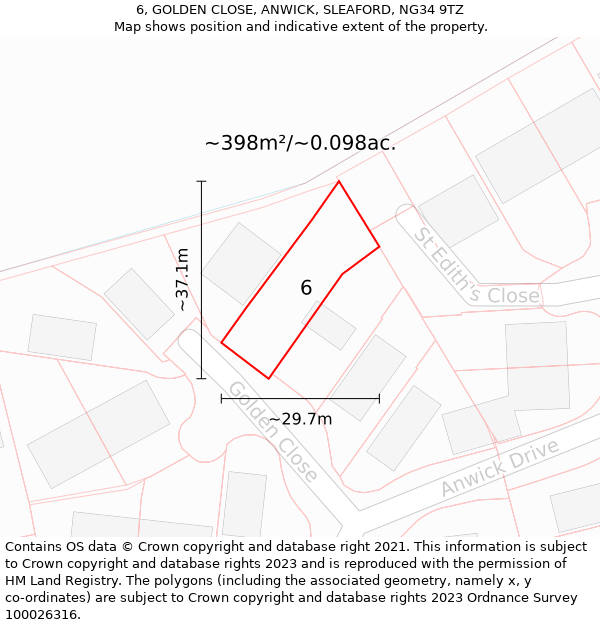 6, GOLDEN CLOSE, ANWICK, SLEAFORD, NG34 9TZ: Plot and title map