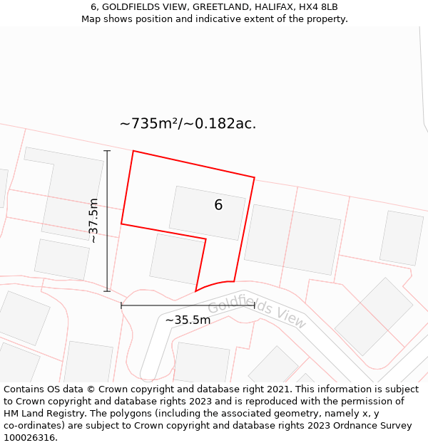 6, GOLDFIELDS VIEW, GREETLAND, HALIFAX, HX4 8LB: Plot and title map