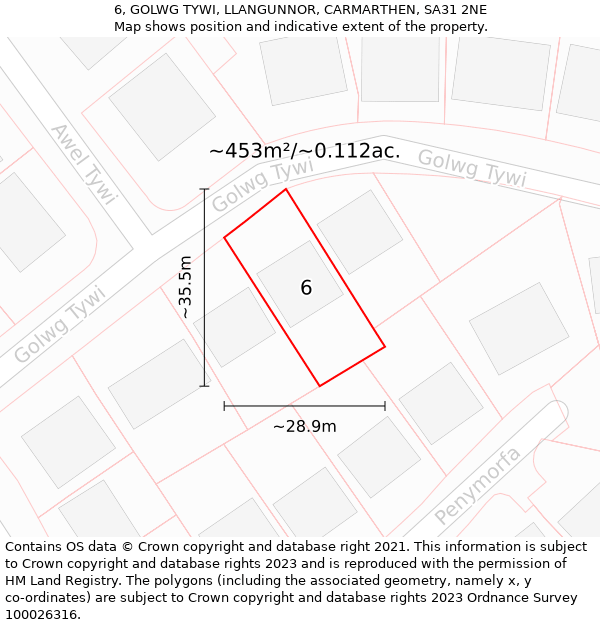 6, GOLWG TYWI, LLANGUNNOR, CARMARTHEN, SA31 2NE: Plot and title map