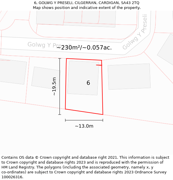 6, GOLWG Y PRESELI, CILGERRAN, CARDIGAN, SA43 2TQ: Plot and title map