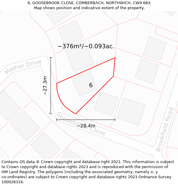 6, GOOSEBROOK CLOSE, COMBERBACH, NORTHWICH, CW9 6BX: Plot and title map