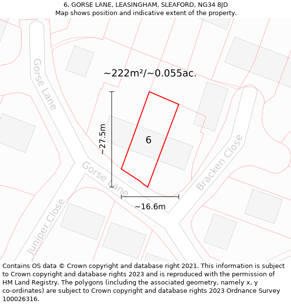 6, GORSE LANE, LEASINGHAM, SLEAFORD, NG34 8JD: Plot and title map