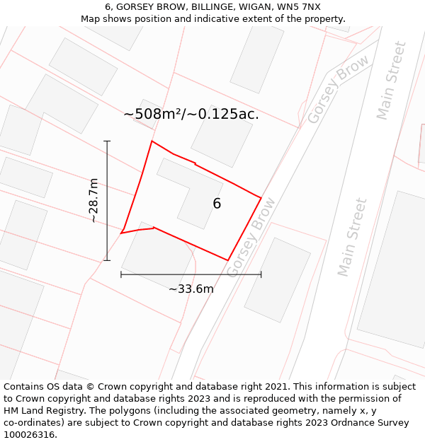 6, GORSEY BROW, BILLINGE, WIGAN, WN5 7NX: Plot and title map