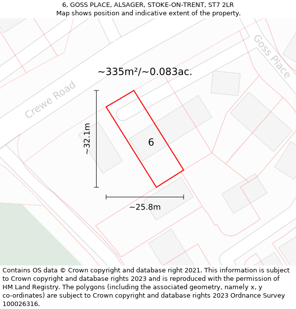 6, GOSS PLACE, ALSAGER, STOKE-ON-TRENT, ST7 2LR: Plot and title map