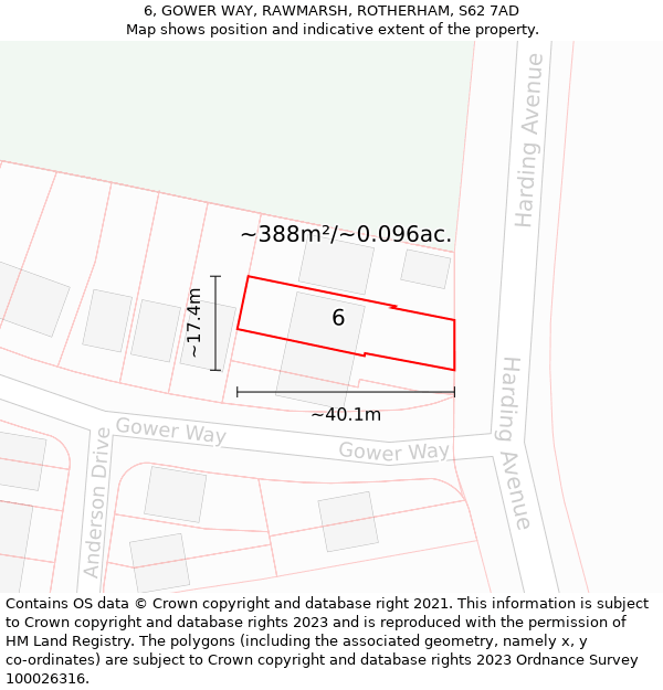 6, GOWER WAY, RAWMARSH, ROTHERHAM, S62 7AD: Plot and title map