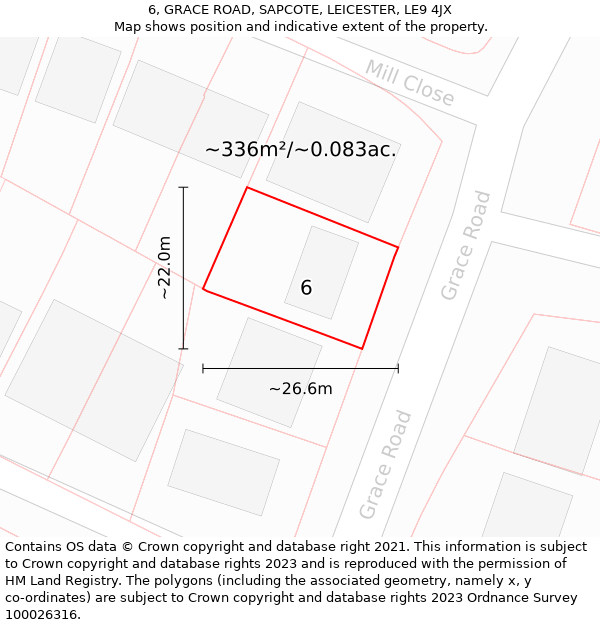 6, GRACE ROAD, SAPCOTE, LEICESTER, LE9 4JX: Plot and title map