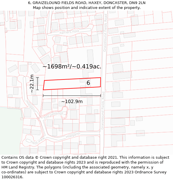 6, GRAIZELOUND FIELDS ROAD, HAXEY, DONCASTER, DN9 2LN: Plot and title map