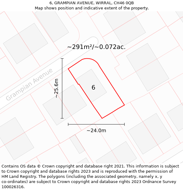 6, GRAMPIAN AVENUE, WIRRAL, CH46 0QB: Plot and title map