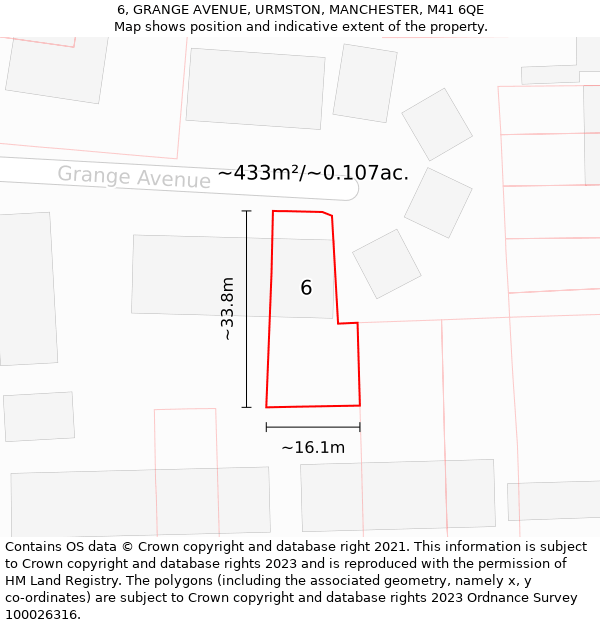 6, GRANGE AVENUE, URMSTON, MANCHESTER, M41 6QE: Plot and title map