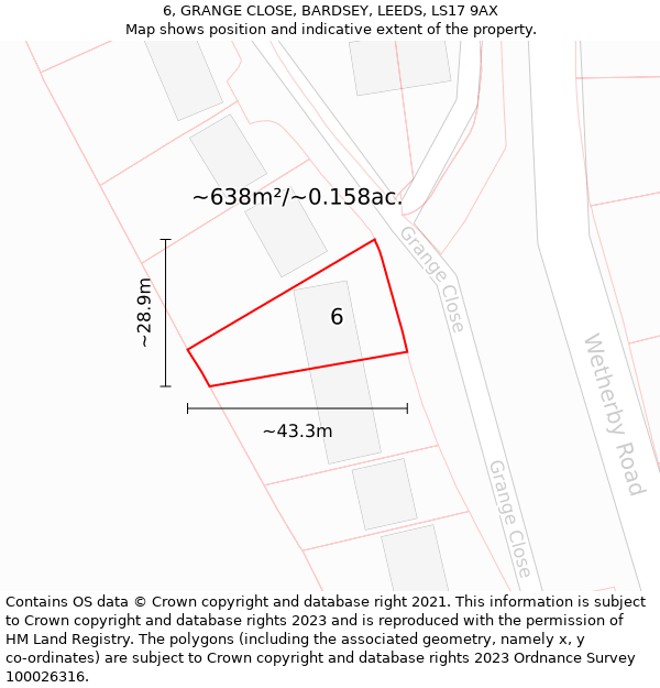 6, GRANGE CLOSE, BARDSEY, LEEDS, LS17 9AX: Plot and title map