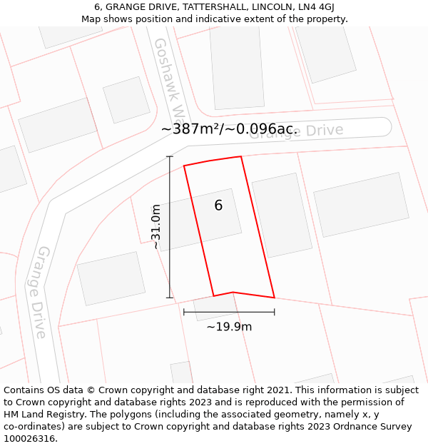 6, GRANGE DRIVE, TATTERSHALL, LINCOLN, LN4 4GJ: Plot and title map