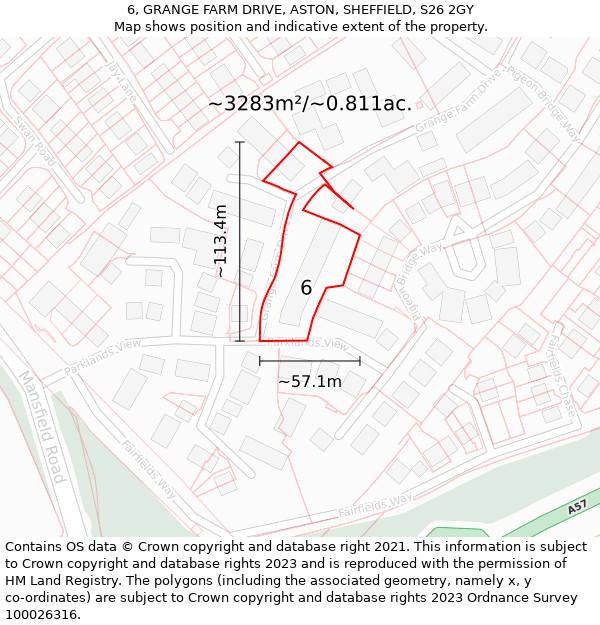 6, GRANGE FARM DRIVE, ASTON, SHEFFIELD, S26 2GY: Plot and title map