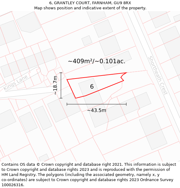 6, GRANTLEY COURT, FARNHAM, GU9 8RX: Plot and title map