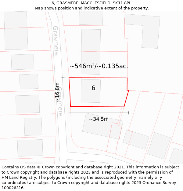 6, GRASMERE, MACCLESFIELD, SK11 8PL: Plot and title map