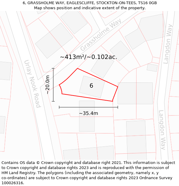 6, GRASSHOLME WAY, EAGLESCLIFFE, STOCKTON-ON-TEES, TS16 0GB: Plot and title map