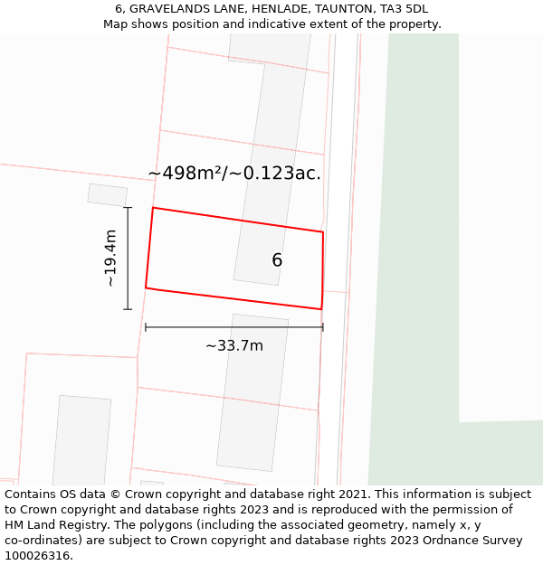 6, GRAVELANDS LANE, HENLADE, TAUNTON, TA3 5DL: Plot and title map