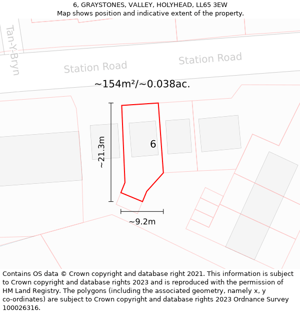 6, GRAYSTONES, VALLEY, HOLYHEAD, LL65 3EW: Plot and title map